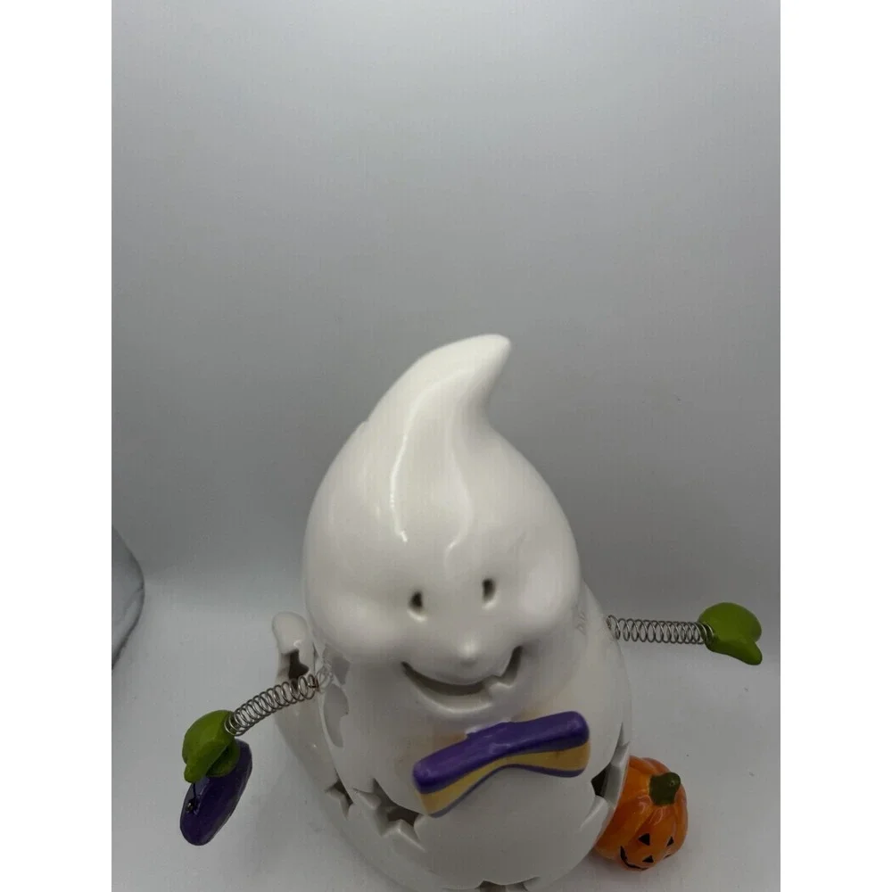 Halloween Ceramic Ghost Candle Holder Pumpkin Bow Tie BOO Sign Spring Arms